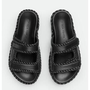 Bottega Veneta Soft Lambskin Leather Flat Sandals Black 10 US 787003 NIB $1100